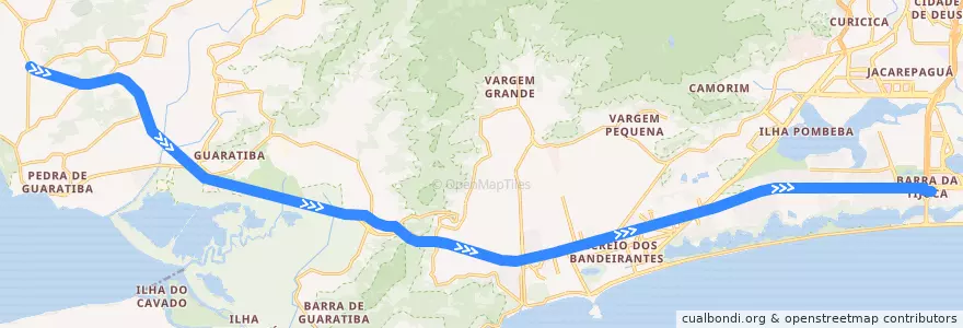 Mapa del recorrido BRT 12 - Pingo d'Água → Alvorada (pico) de la línea  en ریودو ژانیرو.