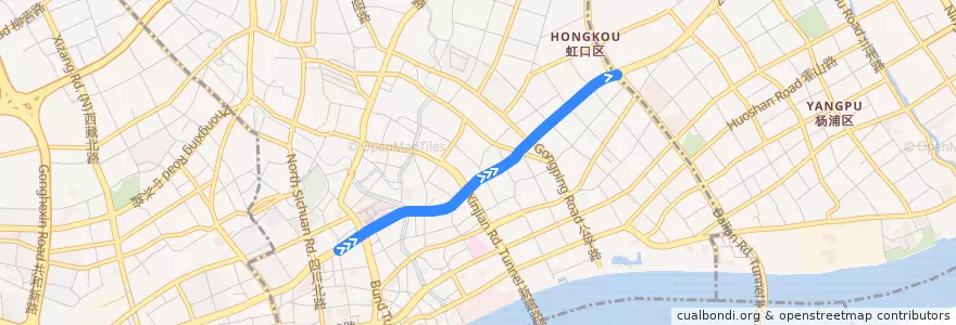Mapa del recorrido 13路 de la línea  en Distretto di Hongkou.