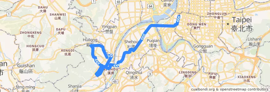 Mapa del recorrido 新北市 701 西門-迴龍 (返程) de la línea  en Новый Тайбэй.