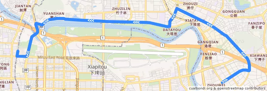 Mapa del recorrido 台北市 內科通勤專車-圓山直達車 (往圓山) de la línea  en Тайбэй.
