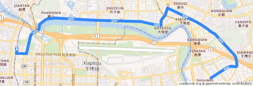 Mapa del recorrido 台北市 內科通勤專車-圓山直達車 (往內科) de la línea  en تایپه.