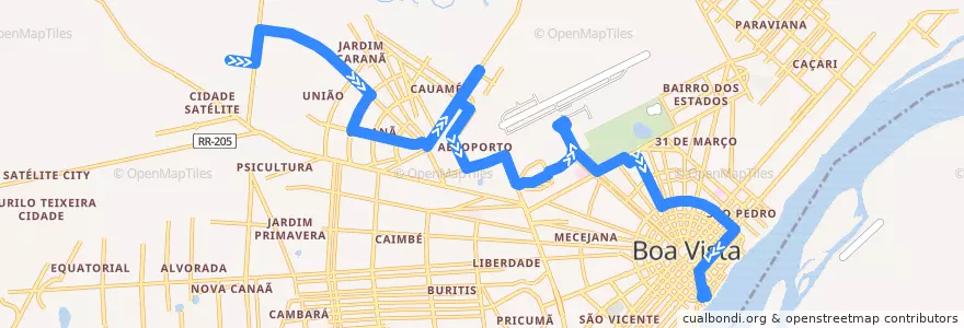 Mapa del recorrido Ônibus 206: Terminal Central → Caranã de la línea  en Boa Vista.