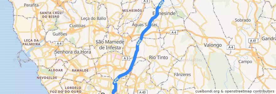 Mapa del recorrido 702: Travagem => Bolhão de la línea  en Área Metropolitana do Porto.