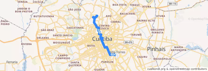 Mapa del recorrido Bom Retiro / PUC de la línea  en Curitiba.