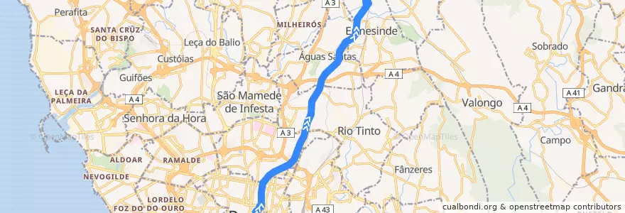 Mapa del recorrido 702: Bolhão => Travagem de la línea  en Área Metropolitana do Porto.