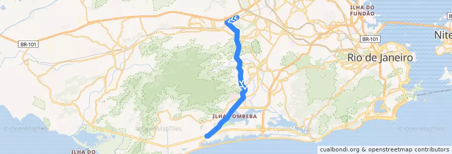 Mapa del recorrido BRT 51 - Vila Militar → Recreio de la línea  en Rio de Janeiro.