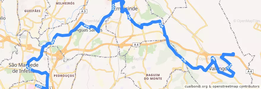 Mapa del recorrido 705: Hospital S. João => Valongo de la línea  en Área Metropolitana do Porto.