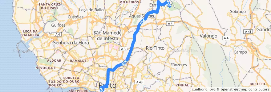 Mapa del recorrido 703: Sonhos => Cordoaria de la línea  en Área Metropolitana do Porto.