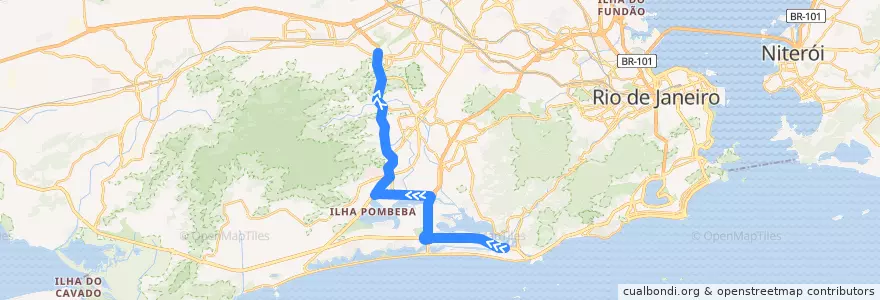 Mapa del recorrido BRT 53 - Jardim Oceânico → Sulacap de la línea  en Rio de Janeiro.