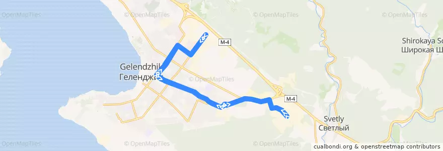 Mapa del recorrido Автобус №4: ул. Новороссийская - ДРСУ de la línea  en городской округ Геленджик.