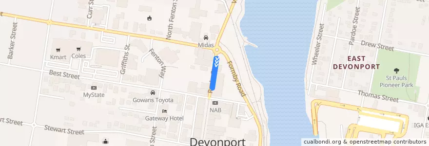 Mapa del recorrido South Devonport de la línea  en Devonport.