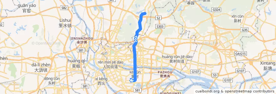 Mapa del recorrido 882快线[逸景翠园总站-广州大道北(南湖山庄)总站] de la línea  en Guangzhou.