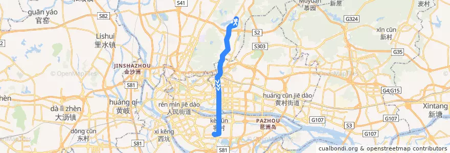 Mapa del recorrido 882快线[广州大道北(南湖山庄)总站-逸景翠园总站] de la línea  en Guangzhou City.