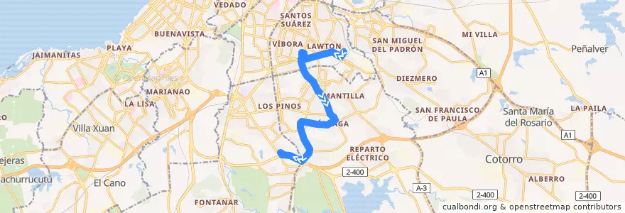 Mapa del recorrido Ruta A12 Lawton => Fortuna de la línea  en L'Avana.
