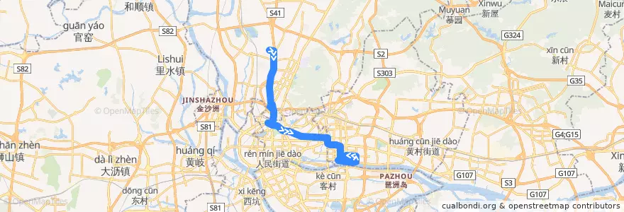 Mapa del recorrido 886路[南悦花苑总站-兴民路(天汇广场)总站] de la línea  en Guangzhou City.