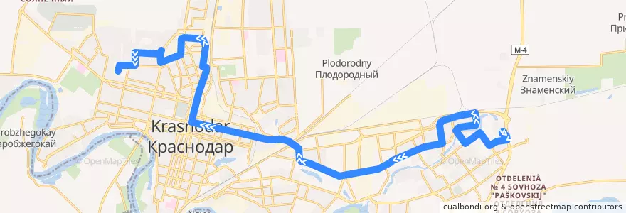 Mapa del recorrido Автобус №40: Торговый комплекс "Лента" => ООО "Краснодар Водоканал" de la línea  en Krasnodar Municipality.