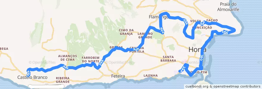 Mapa del recorrido Bus 1A: Castelo Branco (Igreja) => Escola Secundária Manuel de Arriaga de la línea  en Faial.
