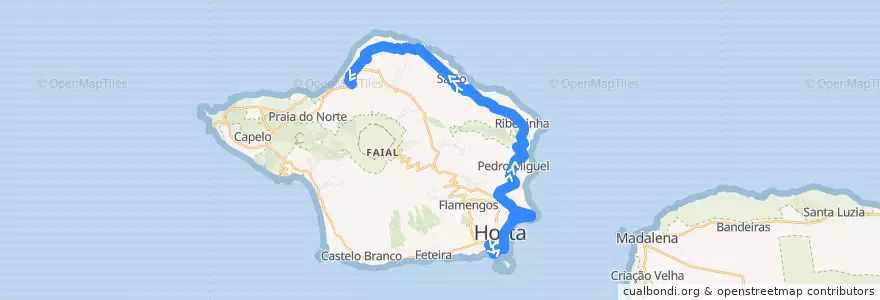 Mapa del recorrido Bus Horta => Ribeira Funda (Norte): Hospital da Horta => Ribeira Funda de la línea  en Faial.