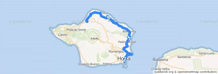 Mapa del recorrido Bus Horta => Ribeira Funda (Norte): Rua José Azevedo (Peter) => Ribeira Funda de la línea  en Faial.