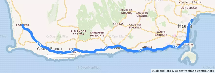 Mapa del recorrido Bus Horta => Ribeira Funda (Sul): Avenida (Poiso Novo) => Ribeira da Lombega de la línea  en Faial.