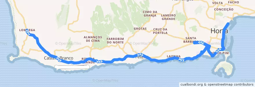 Mapa del recorrido Bus Horta => Ribeira Funda (Sul): Ribeira da Lombega => Avenida (Poiso Novo) de la línea  en Faial.