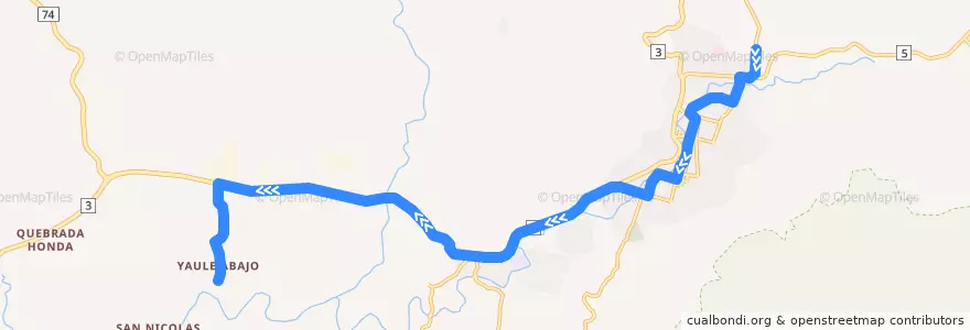 Mapa del recorrido Ruta 6: Prolacsa -> Yaule de la línea  en Matagalpa (Municipio).