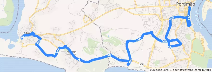 Mapa del recorrido Bus 14: Alvor Marginal => Largo do Dique de la línea  en Portimão.