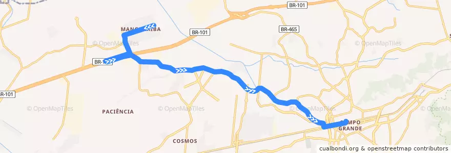 Mapa del recorrido Ônibus 833 - Manguariba → Campo Grande de la línea  en Рио-де-Жанейро.