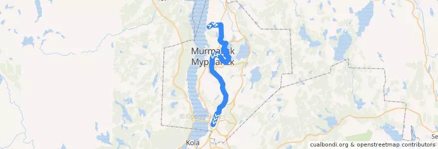 Mapa del recorrido ул. Ковалёва - ул. Фадеев Ручей de la línea  en Murmansk.