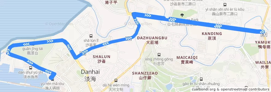 Mapa del recorrido 新北市 藍海1線先導公車 漁人碼頭-輕軌淡水行政中心站 de la línea  en 단수이 구.