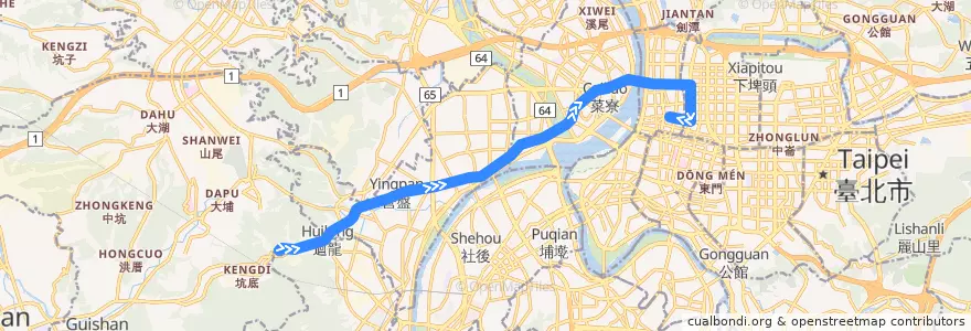 Mapa del recorrido 新北市 636 迴龍-圓環 (往程) de la línea  en تايبيه الجديدة.
