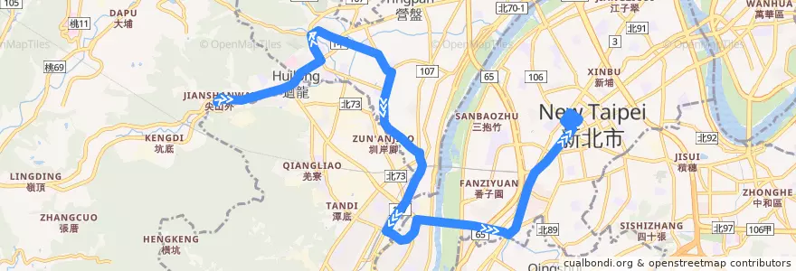 Mapa del recorrido 新北市 藍37 迴龍-捷運板橋站 (往程) de la línea  en تايبيه الجديدة.