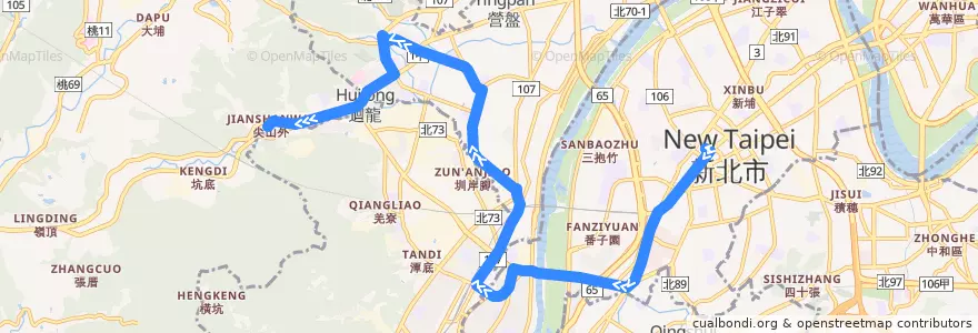 Mapa del recorrido 新北市 藍37 迴龍-捷運板橋站 (返程) de la línea  en تايبيه الجديدة.