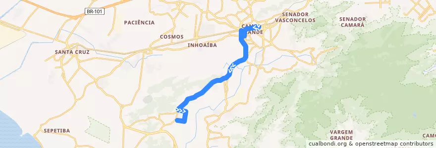Mapa del recorrido Ônibus 838 - Campo Grande → Jardim Maravilha de la línea  en Rio de Janeiro.