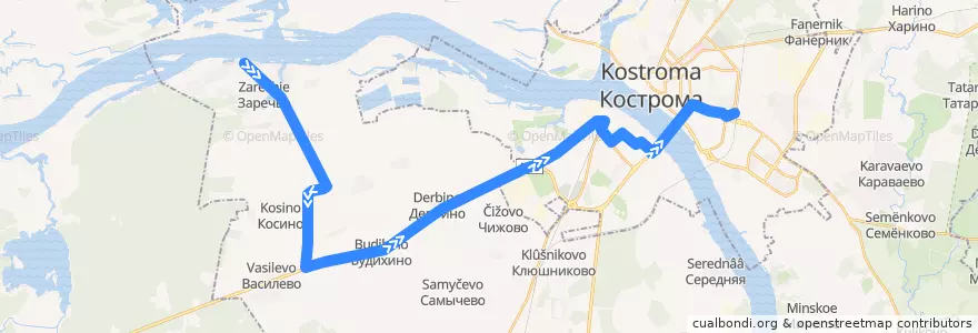 Mapa del recorrido Паточный завод - Кострома de la línea  en Костромской район.