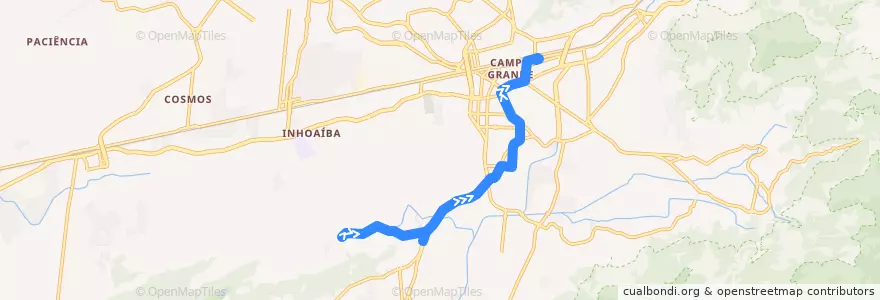 Mapa del recorrido Ônibus 845 - Cantagalo → Campo Grande de la línea  en Rio de Janeiro.