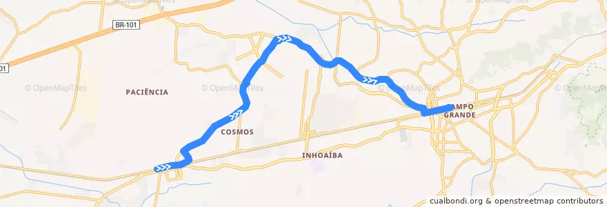 Mapa del recorrido Ônibus 842 - Paciência → Campo Grande de la línea  en Rio de Janeiro.