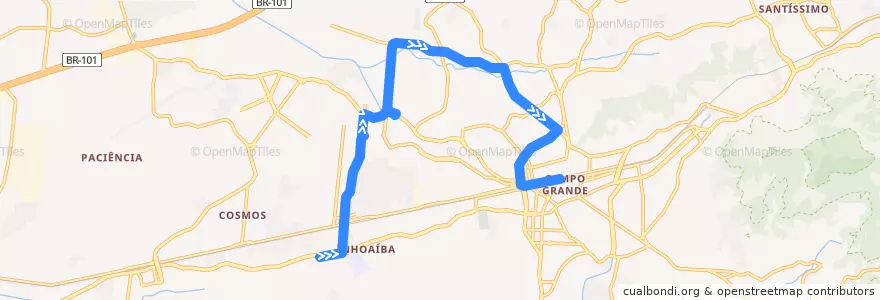 Mapa del recorrido Ônibus 841 - Vilar Carioca → Campo Grande de la línea  en Rio de Janeiro.
