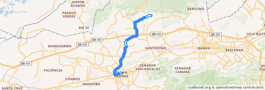Mapa del recorrido Ônibus 850 - Mendanha → Campo Grande de la línea  en Rio de Janeiro.