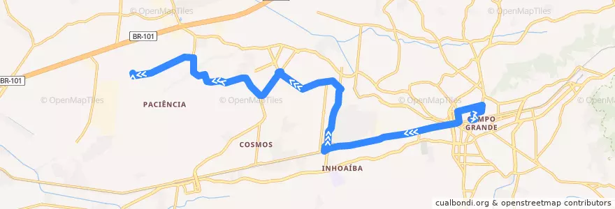 Mapa del recorrido Ônibus 893 - Campo Grande → Jardim Palmares de la línea  en Río de Janeiro.