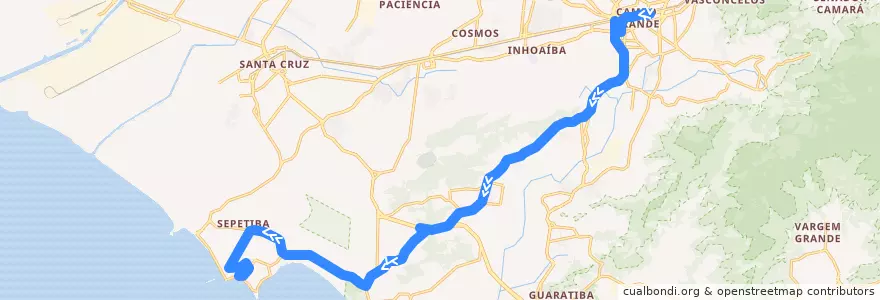 Mapa del recorrido Ônibus 884 - Campo Grande → Sepetiba de la línea  en Rio de Janeiro.