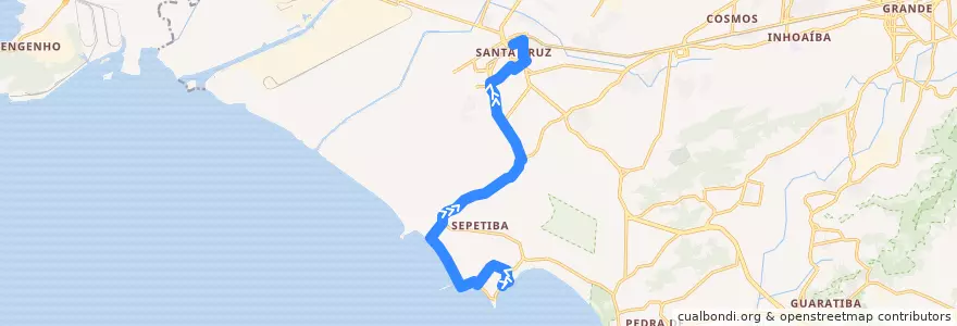 Mapa del recorrido Ônibus 870 - Sepetiba → Santa Cruz de la línea  en Rio de Janeiro.