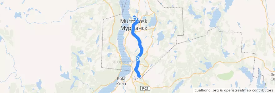 Mapa del recorrido Троллейбус №6: улица Карла Либкнехта - улица Героев Рыбачьего de la línea  en Murmansk.
