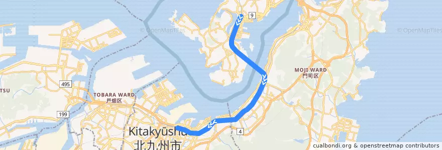 Mapa del recorrido 小倉 => 下関 de la línea  en 日本.