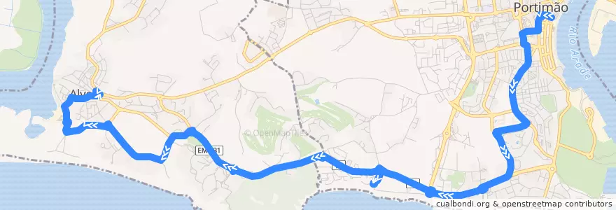 Mapa del recorrido Bus 1P: Largo do Dique => Alvor Centro de la línea  en Portimão.