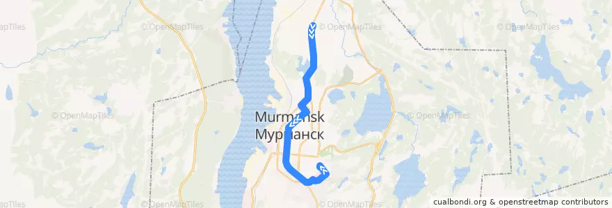 Mapa del recorrido Троллейбус №3: улица Гаджиева - улица Радищева de la línea  en Murmansk.