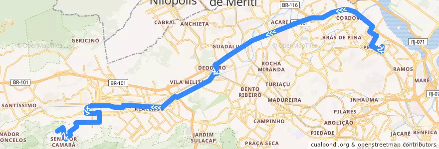 Mapa del recorrido Ônibus 923 - IAPI da Penha → Jardim Violeta de la línea  en Rio de Janeiro.