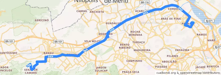 Mapa del recorrido Ônibus 923 - Jardim Violeta → IAPI da Penha de la línea  en Rio de Janeiro.