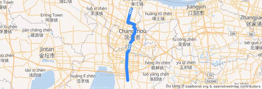 Mapa del recorrido 常州地铁1号线 de la línea  en Changzhou.