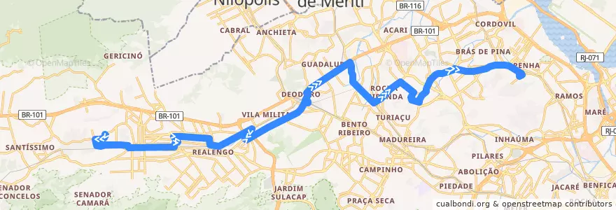 Mapa del recorrido Ônibus 926 - Senador Camará → Penha de la línea  en Rio de Janeiro.